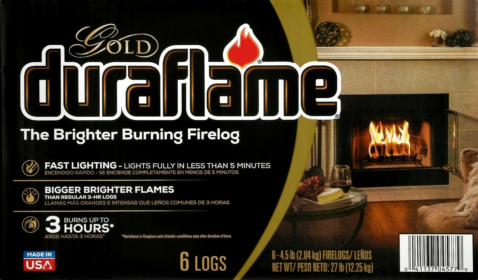 Duraflame Gold Ultra Premium 4.5lb Firelogs, 6-Pack Case, 3 Hour Burn - Fresh Stock Dated December 2025