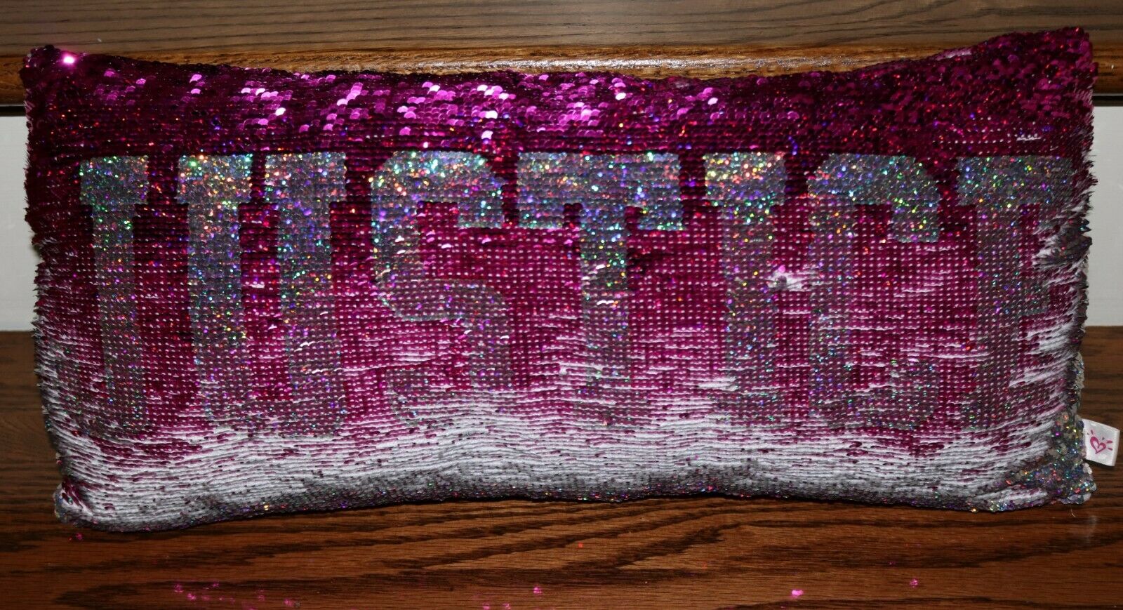 JUSTICE Flippy Sequined Pillow Silver and Burgundy 19