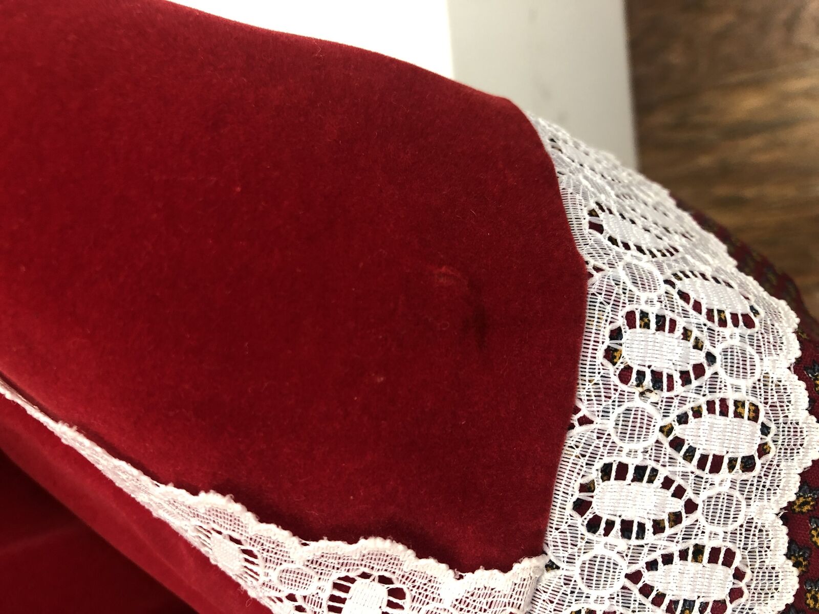 Vintage VTG 1970s 70s Red Patchwork Velvet Lace Prairie Maxi Skirt - Fresh Stock Dated March 2026