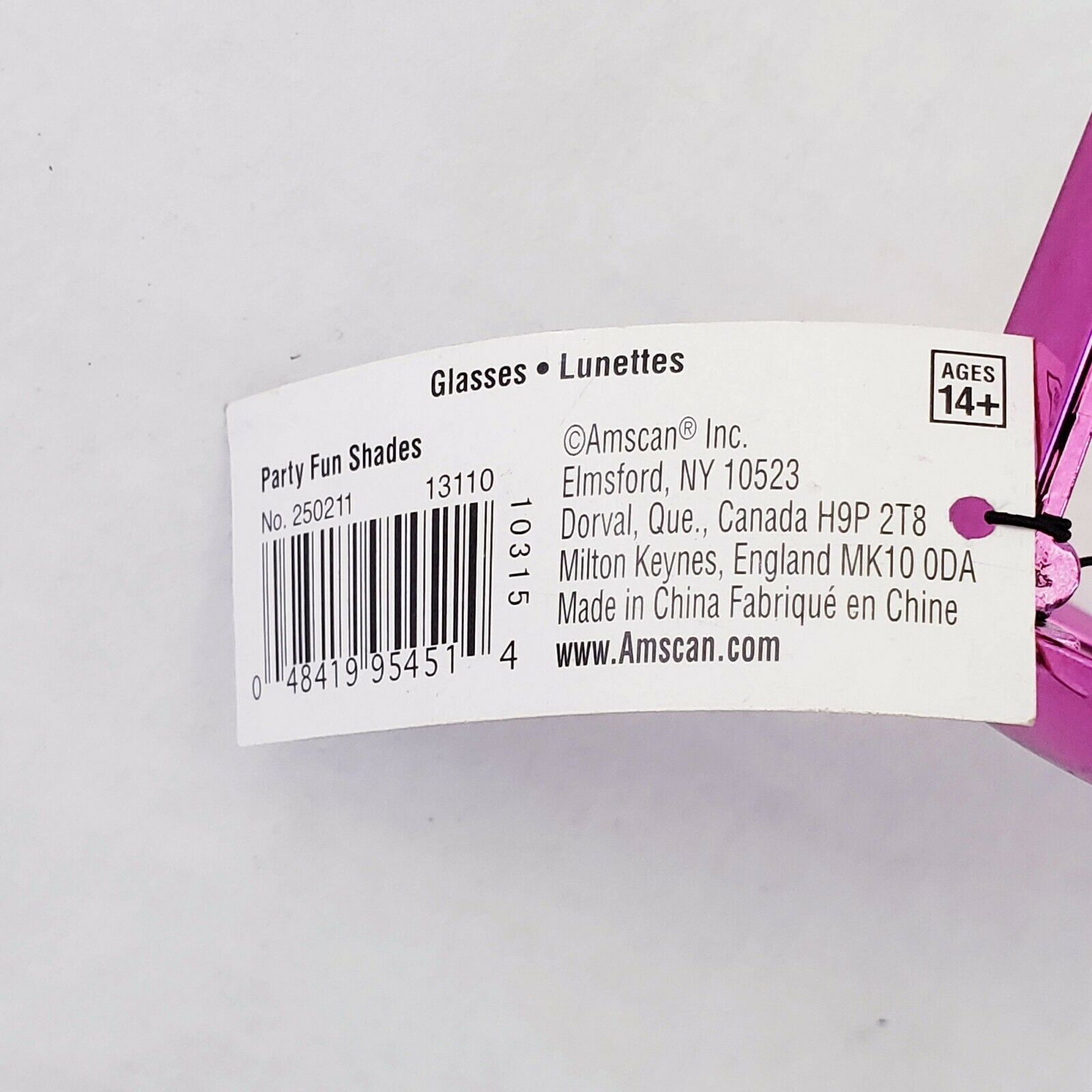 1 pair Pink novelty sunglassesw/ silver designs & tinted lense costume retro - Fresh Stock Dated February 2026