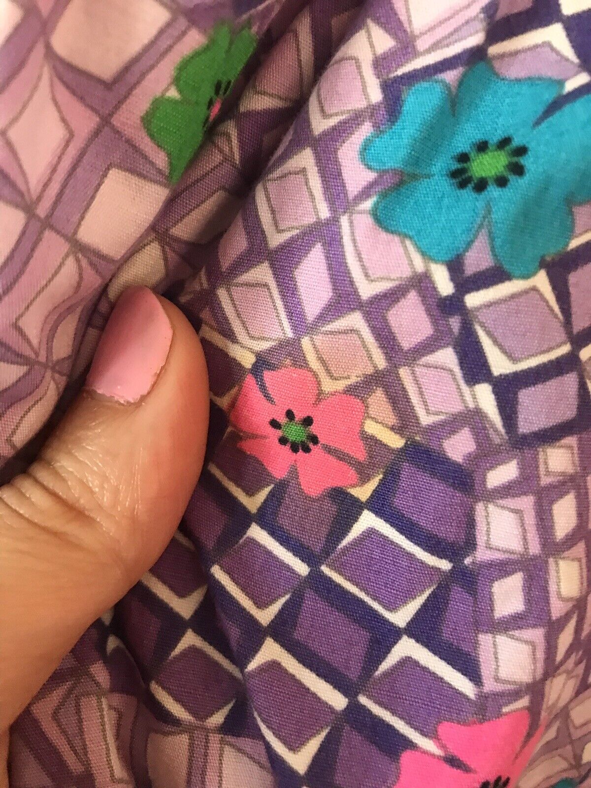 Vintage 70s Purple Hippy Maxi Skirt Bright Flowers Ruffle Hem Handmade 24