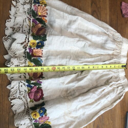Vintage Antique Handmade Linen Skirt Floral Embroidered Flowers Hand Stitched - Fresh Stock Dated December 2025