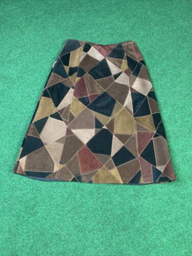 VINTAGE 70s Patchwork BOHO SUEDE SKIRT BROWN SIZE SMALL HIPPY WOODSTOCK - Fresh Stock Dated February 2026