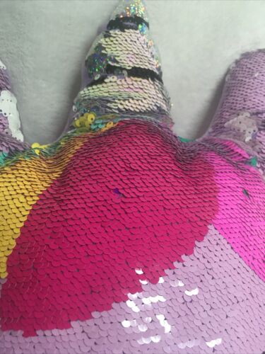 ISCREAM REVERSIBLE FLIP SEQUINS UNICORN w RAINBOW HAIR PLUSH PILLOW - Fresh Stock Dated December 2025