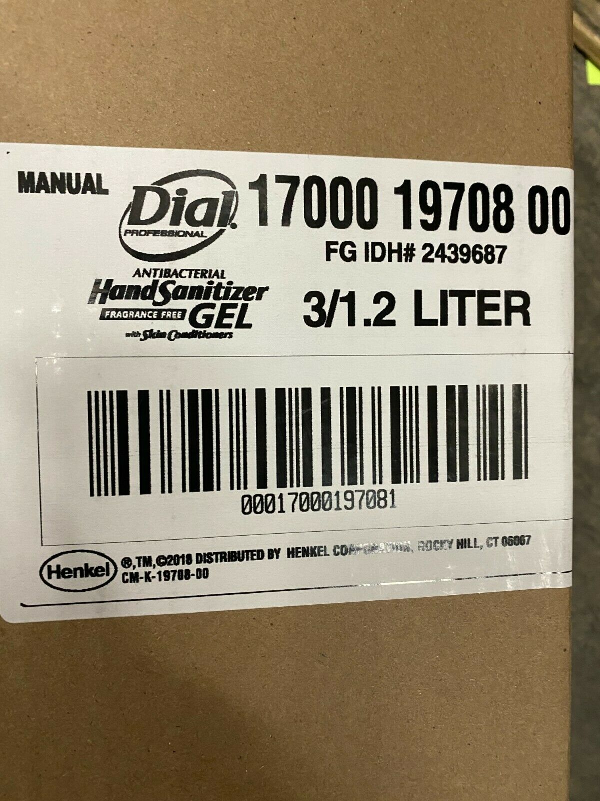 Dial Antibacterial Hand Sanitizer Gel, Manual Refill, 1.2 Liter, Case of 3 - Fresh Stock Dated February 2026