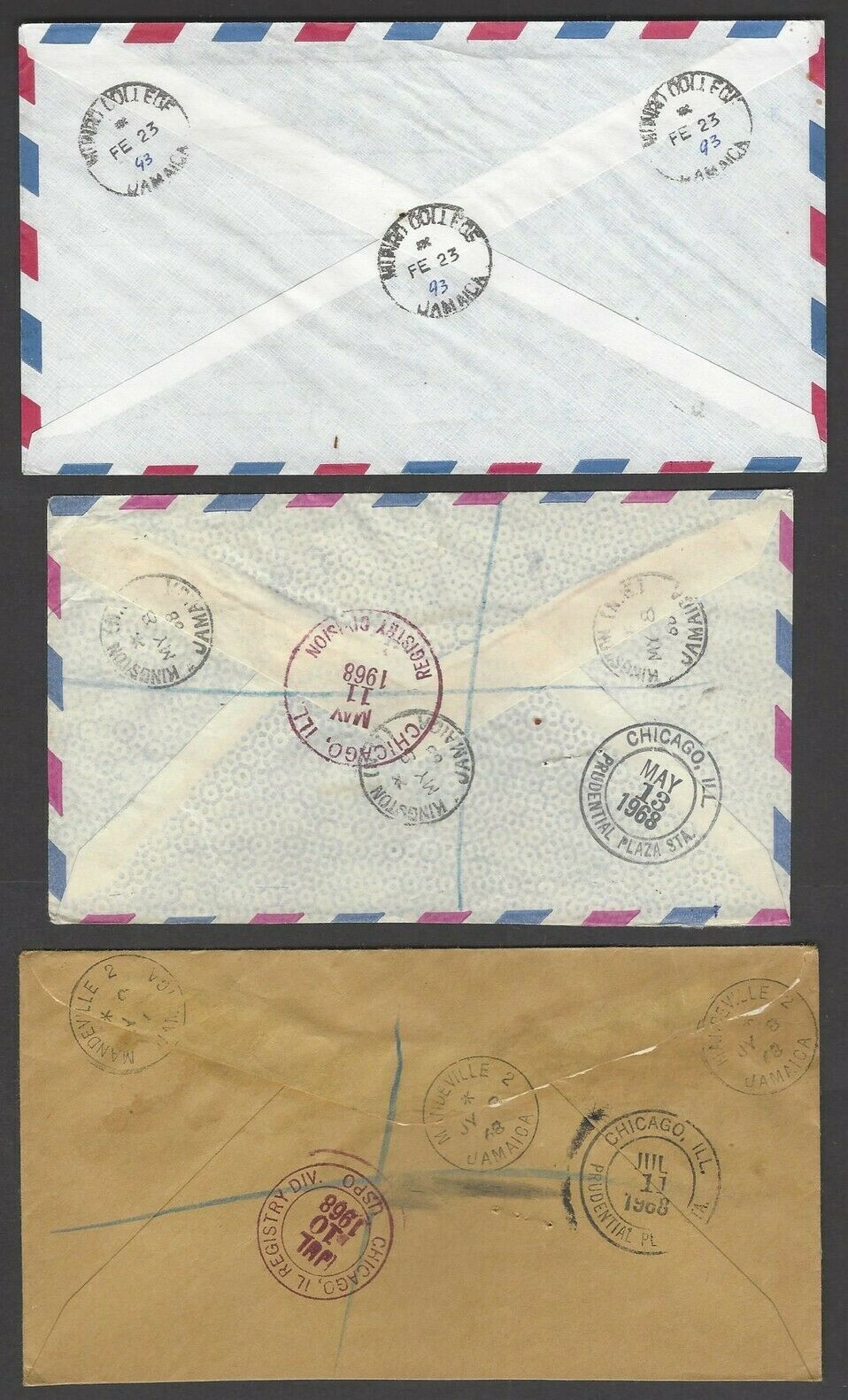 Jamaica registered covers with ms registration labels from diff small POs (8) - Fresh Stock Dated February 2026