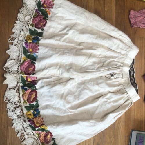 Vintage Antique Handmade Linen Skirt Floral Embroidered Flowers Hand Stitched - Fresh Stock Dated December 2025