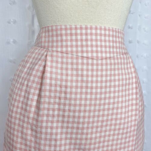 Vintage 70s 80s skirt pink white check midi straight pencil pockets Basque waist - Fresh Stock Dated February 2026