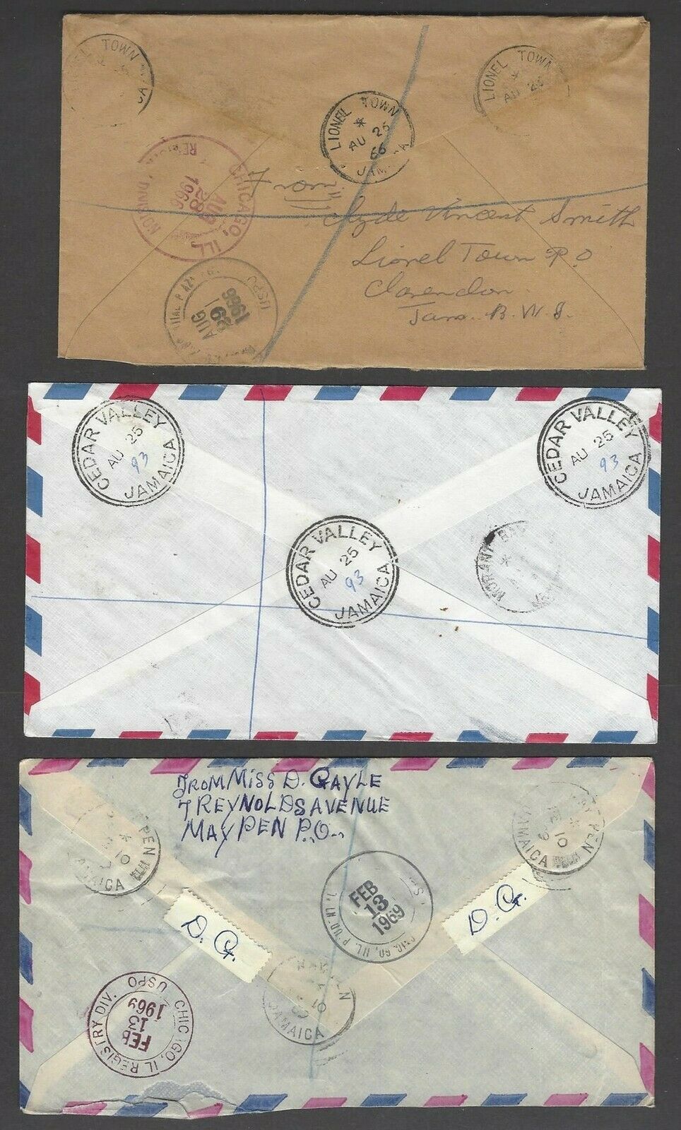 Jamaica registered covers with ms registration labels from diff small POs (8) - Fresh Stock Dated February 2026