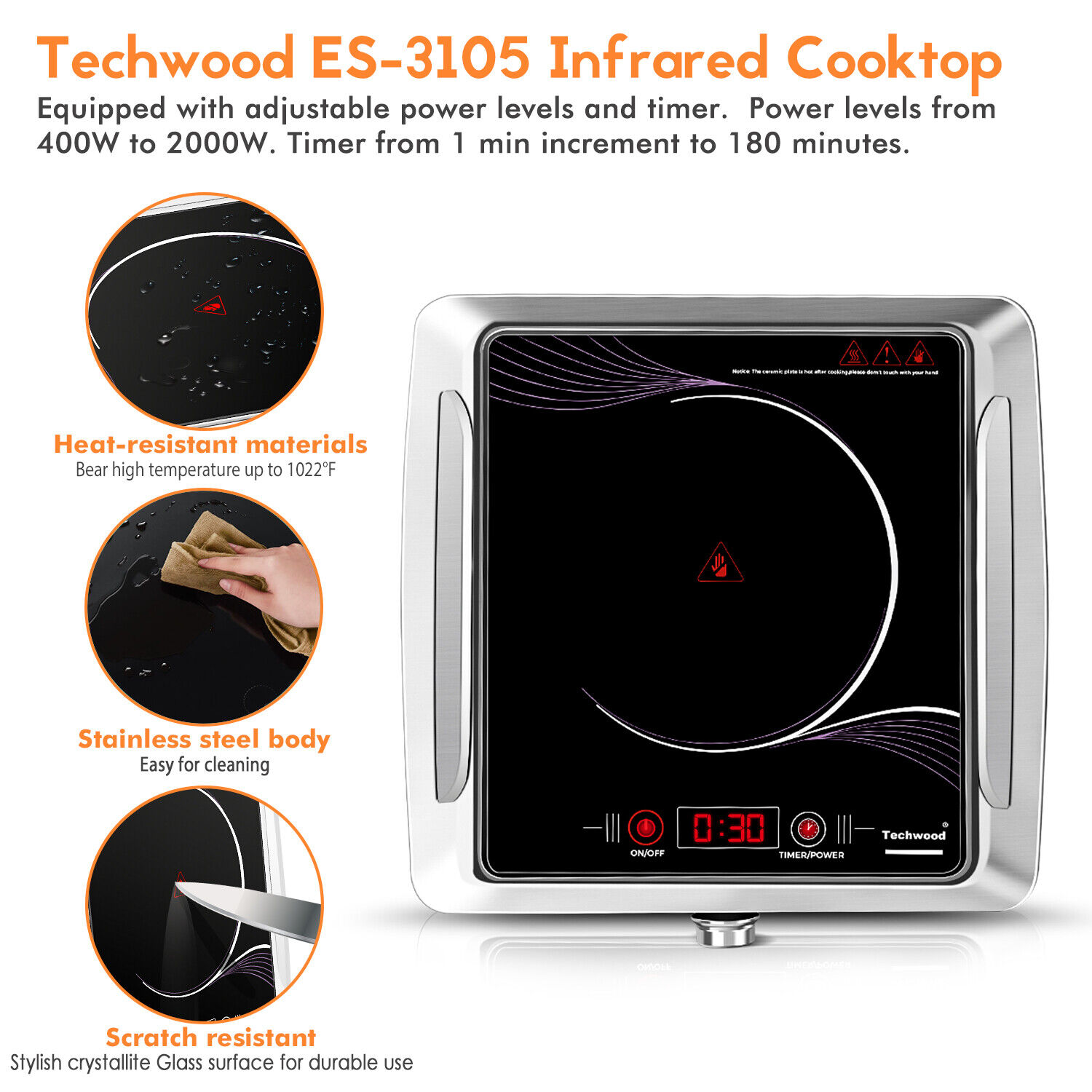 Techwood ES-3105 Electric Portable Ceramic Infrared Cooktop Hot Plate Burner - Fresh Stock Dated February 2026