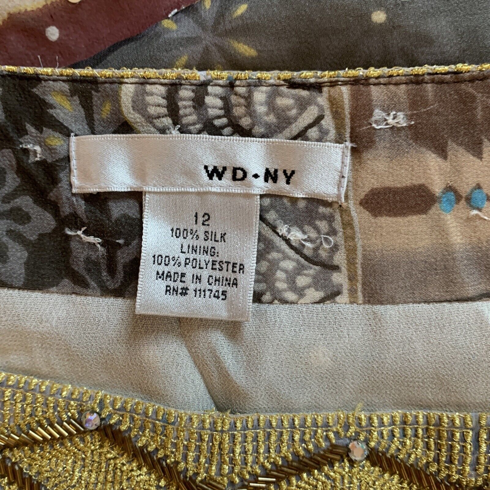 WD.NY 100% Silk Floral Print Multicolored Sequin Beaded Lined Skirt Size 12 Boho - Fresh Stock Dated March 2026