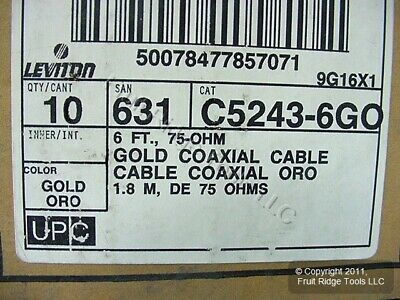 10 Leviton 6 Ft OXYGEN FREE Video Coaxial Patch Cables Gold C5243-6GO - Fresh Stock Dated December 2025