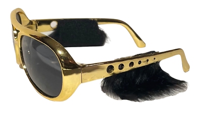 ELVIS SUNGLASSES With Sideburns Presley Rock & Roll Sun Glasses Costume Gold Gag - Fresh Stock Dated December 2025