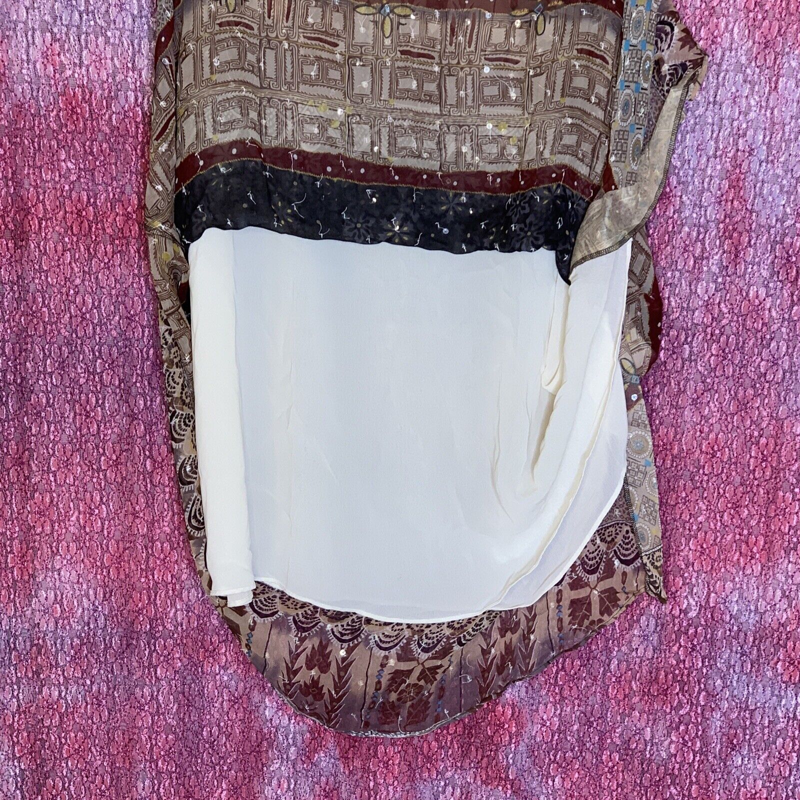 WD.NY 100% Silk Floral Print Multicolored Sequin Beaded Lined Skirt Size 12 Boho - Fresh Stock Dated March 2026