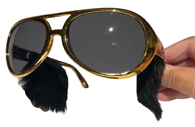ELVIS SUNGLASSES With Sideburns Presley Rock & Roll Sun Glasses Costume Gold Gag - Fresh Stock Dated December 2025