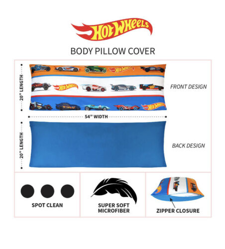 Hot Wheels Body Pillow Cover with Zipper, Kids Bedding  20