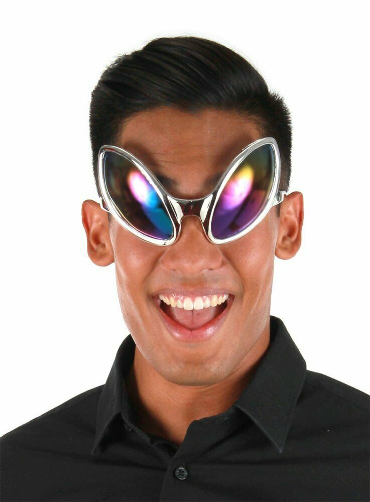 Close Encounter Alien Costume Glasses Sunglasses Silver UFO Mirrored Rainbow Bug - Fresh Stock Dated December 2025