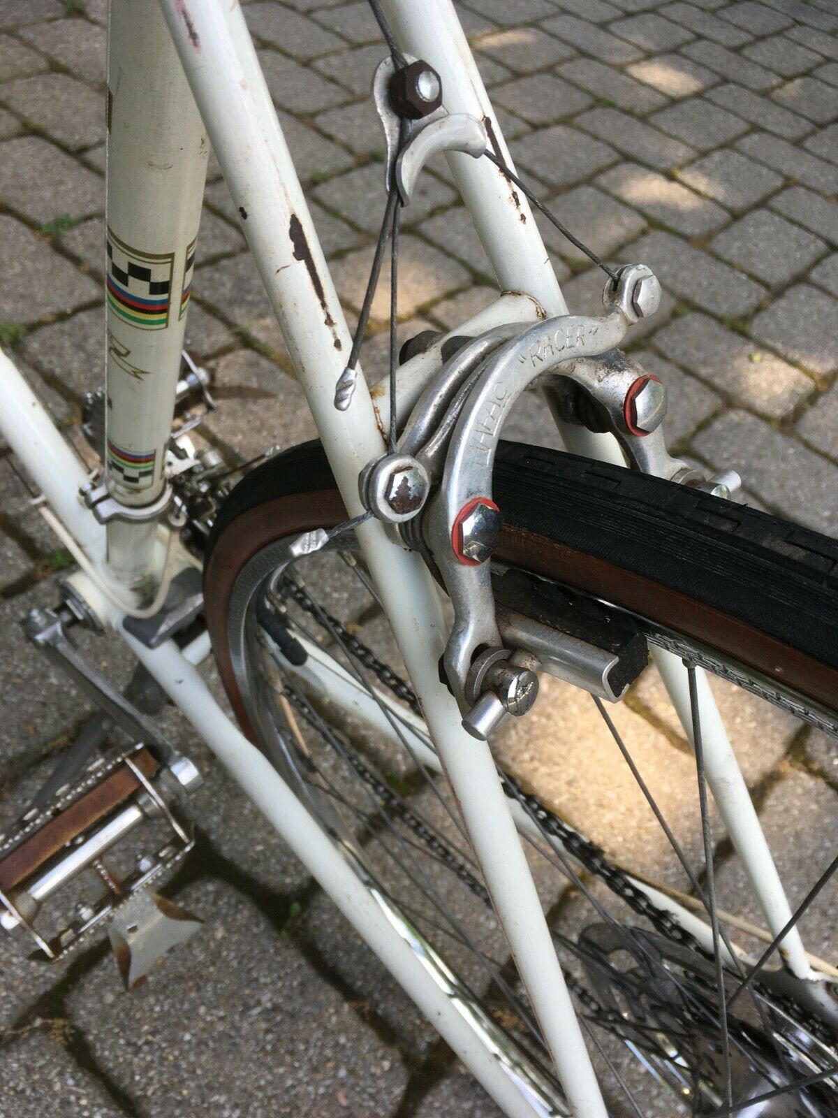 Peugeot vintage mens white France racing bike mans French road touring bicycle - Fresh Stock Dated December 2025