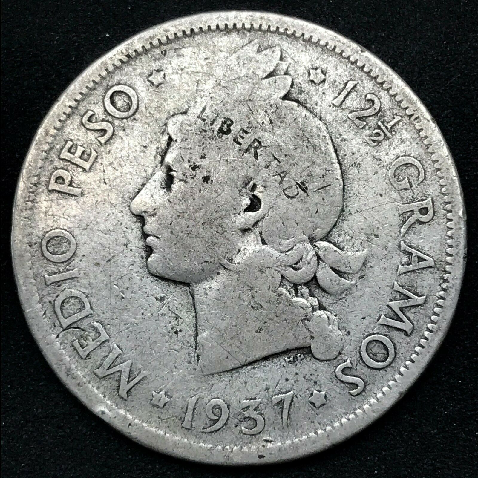 1937- Dominican Republic MEDIO - 1/2 Peso 0.900 Silver Coin- Rare. Km # 21. C#2 - Fresh Stock Dated February 2026