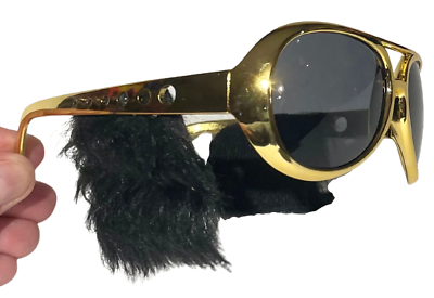 ELVIS SUNGLASSES With Sideburns Presley Rock & Roll Sun Glasses Costume Gold Gag - Fresh Stock Dated December 2025