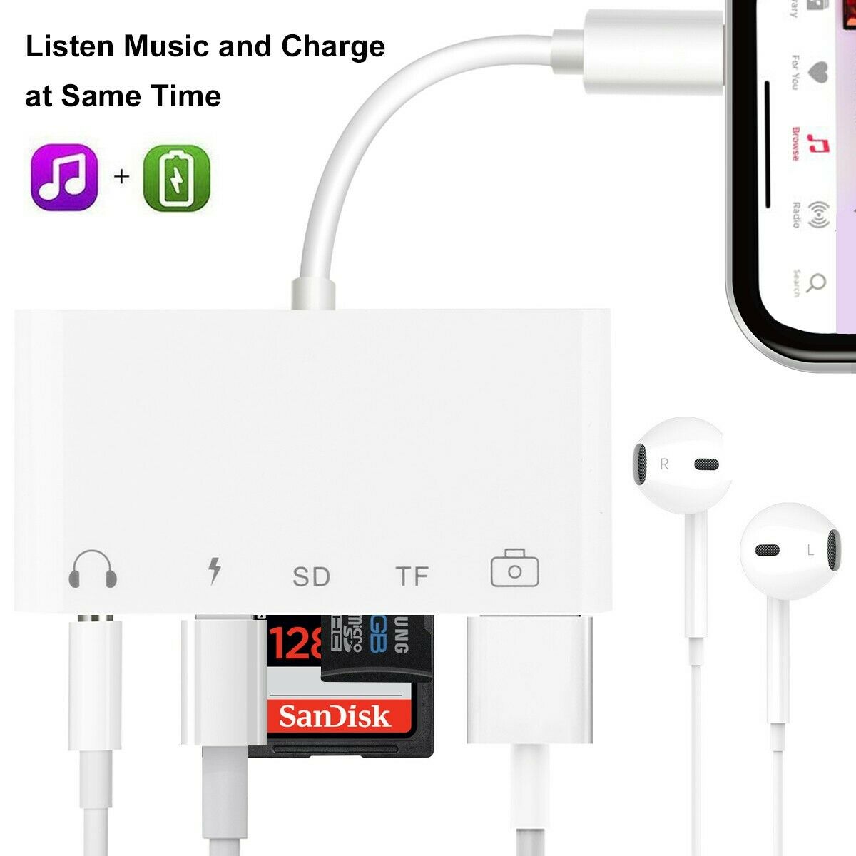 Lighting to Earphones Audio Jack SD TF Card Reader OTG Camera Adapter for iPhone - Fresh Stock Dated February 2026
