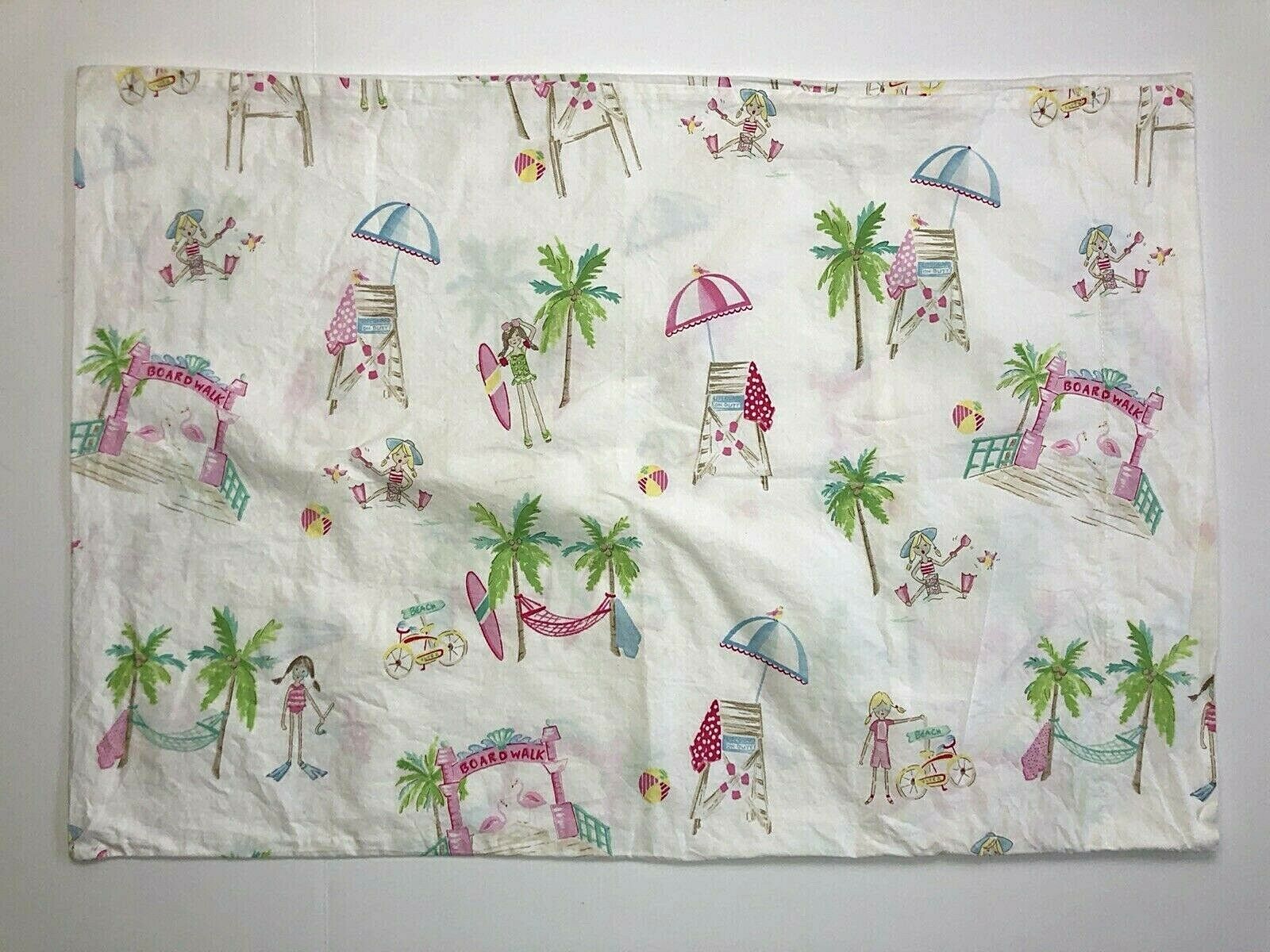 Pottery Barn Kids STANDARD Pillow Sham Palm Trees Beach Pink White Green 20x29 - Fresh Stock Dated December 2025