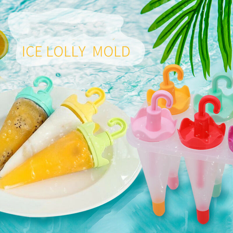 6PCS Umbrella Shape Ice Mold Maker Ice Cream Popsicle Mold Tray Reusable Plastic - Fresh Stock Dated February 2026
