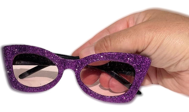 PURPLE GLITTER GLASSES Adult Cat Eye Sunglasses Shades Clout Punk Funny Nerd - Fresh Stock Dated February 2026
