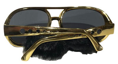 ELVIS SUNGLASSES With Sideburns Presley Rock & Roll Sun Glasses Costume Gold Gag - Fresh Stock Dated December 2025