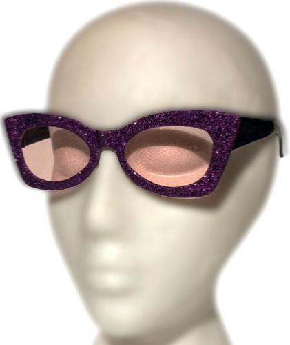 PURPLE GLITTER GLASSES Adult Cat Eye Sunglasses Shades Clout Punk Funny Nerd - Fresh Stock Dated February 2026