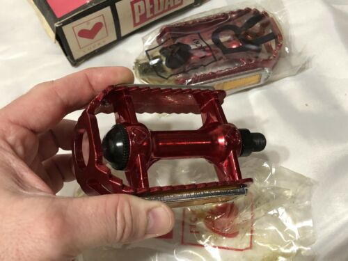 NOS RED LUCKY BRAND RED 1/2” PEDALS IN ORIGINAL BOX OLD SCHOOL BMX - Fresh Stock Dated February 2026