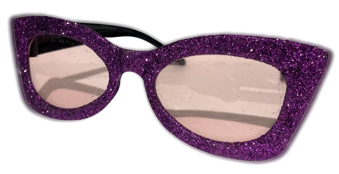 PURPLE GLITTER GLASSES Adult Cat Eye Sunglasses Shades Clout Punk Funny Nerd - Fresh Stock Dated February 2026