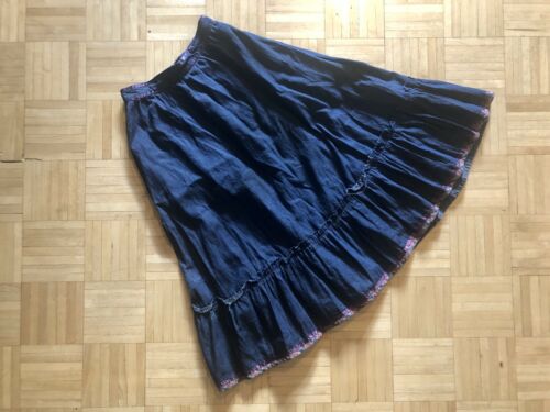 Gunne Sax Vintage Denim Prairie Skirt Pink Gingham Trim XS - Fresh Stock Dated February 2026