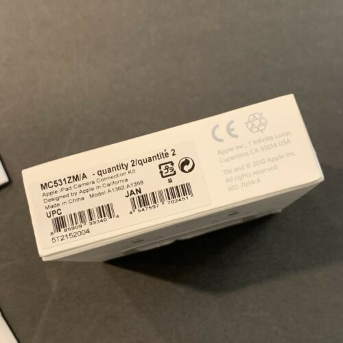 Apple iPad Camera Connection Kit (30-Pin) - MC531ZM/A - A1358, A1362 - Fresh Stock Dated February 2026