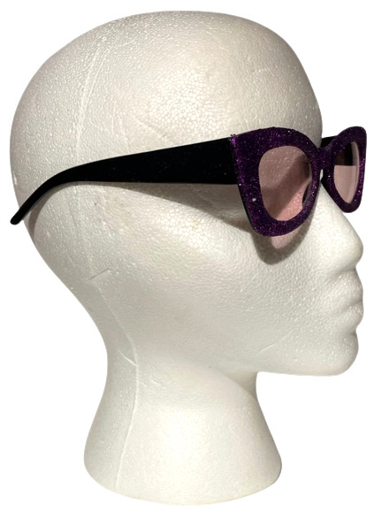 PURPLE GLITTER GLASSES Adult Cat Eye Sunglasses Shades Clout Punk Funny Nerd - Fresh Stock Dated February 2026