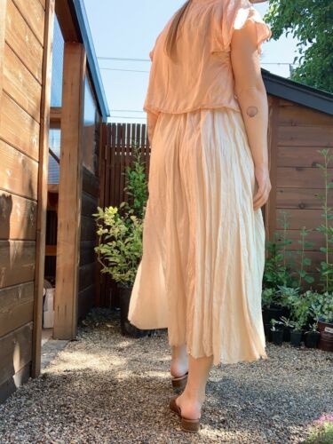 Vintage 70s 80s 100% Silk Anna Gray Bone White Midi Swing Stretch Skirt M/L - Fresh Stock Dated February 2026