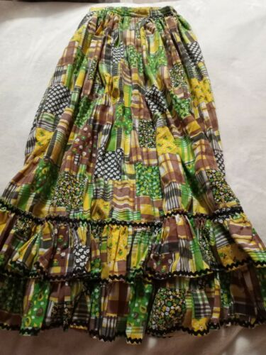 60’s True Vintage HIPPIE Patchwork Tiered Maxi Full Skirt SZ S Hand Sewn b3 - Fresh Stock Dated February 2026