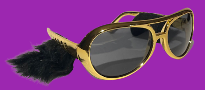 ELVIS SUNGLASSES With Sideburns Presley Rock & Roll Sun Glasses Costume Gold Gag - Fresh Stock Dated December 2025