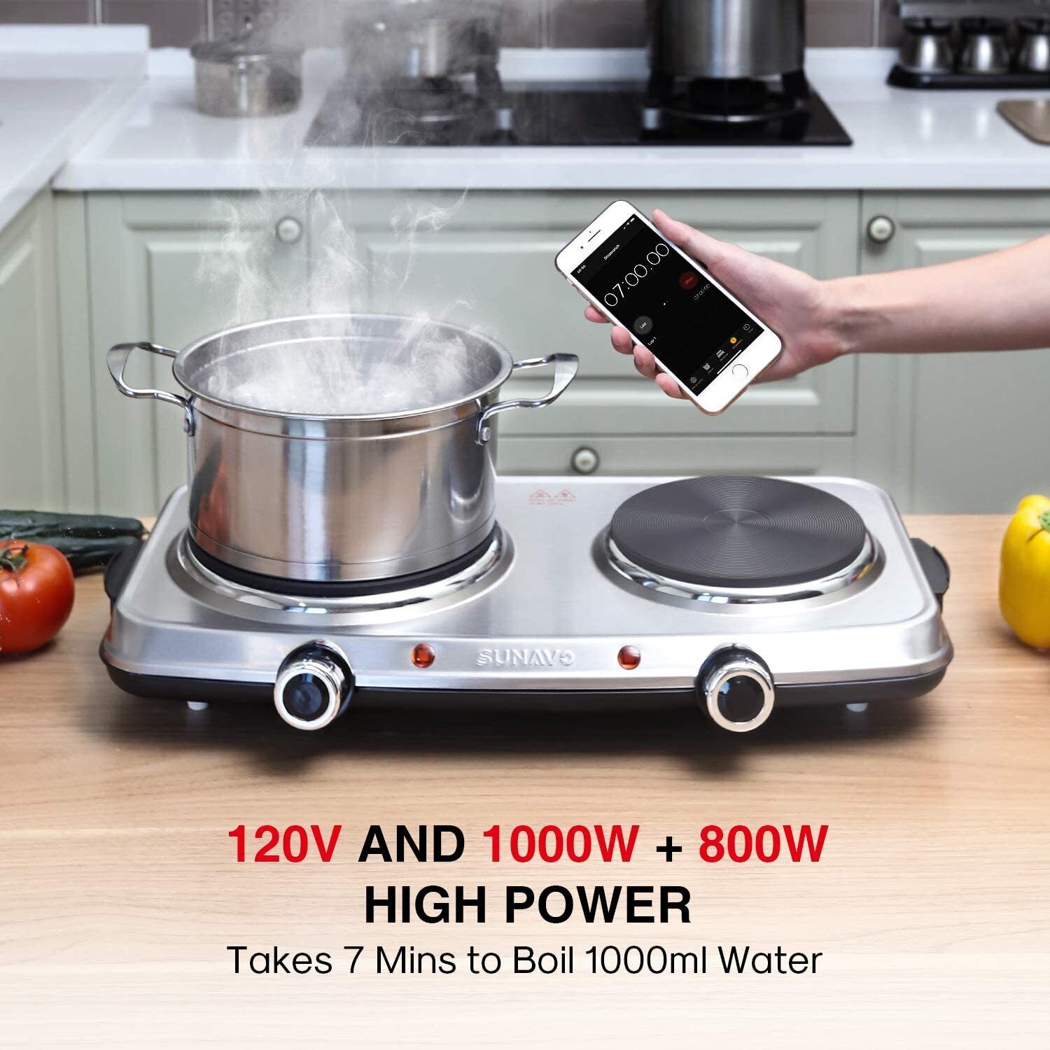 Stainless Steel Hot Plates for Cooking 1800W Electric Double Burner with Handles - Fresh Stock Dated February 2026