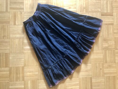 Gunne Sax Vintage Denim Prairie Skirt Pink Gingham Trim XS - Fresh Stock Dated February 2026