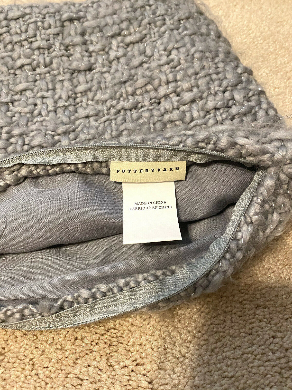 Pottery Barn Chunky Metallic Knit Accent Pillow 12x16” - Gray - Fresh Stock Dated December 2025