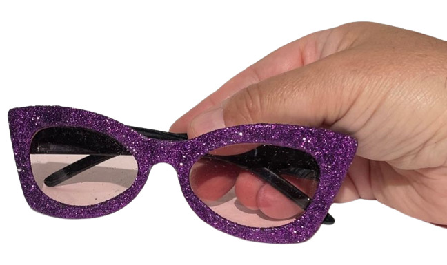 PURPLE GLITTER GLASSES Adult Cat Eye Sunglasses Shades Clout Punk Funny Nerd - Fresh Stock Dated February 2026
