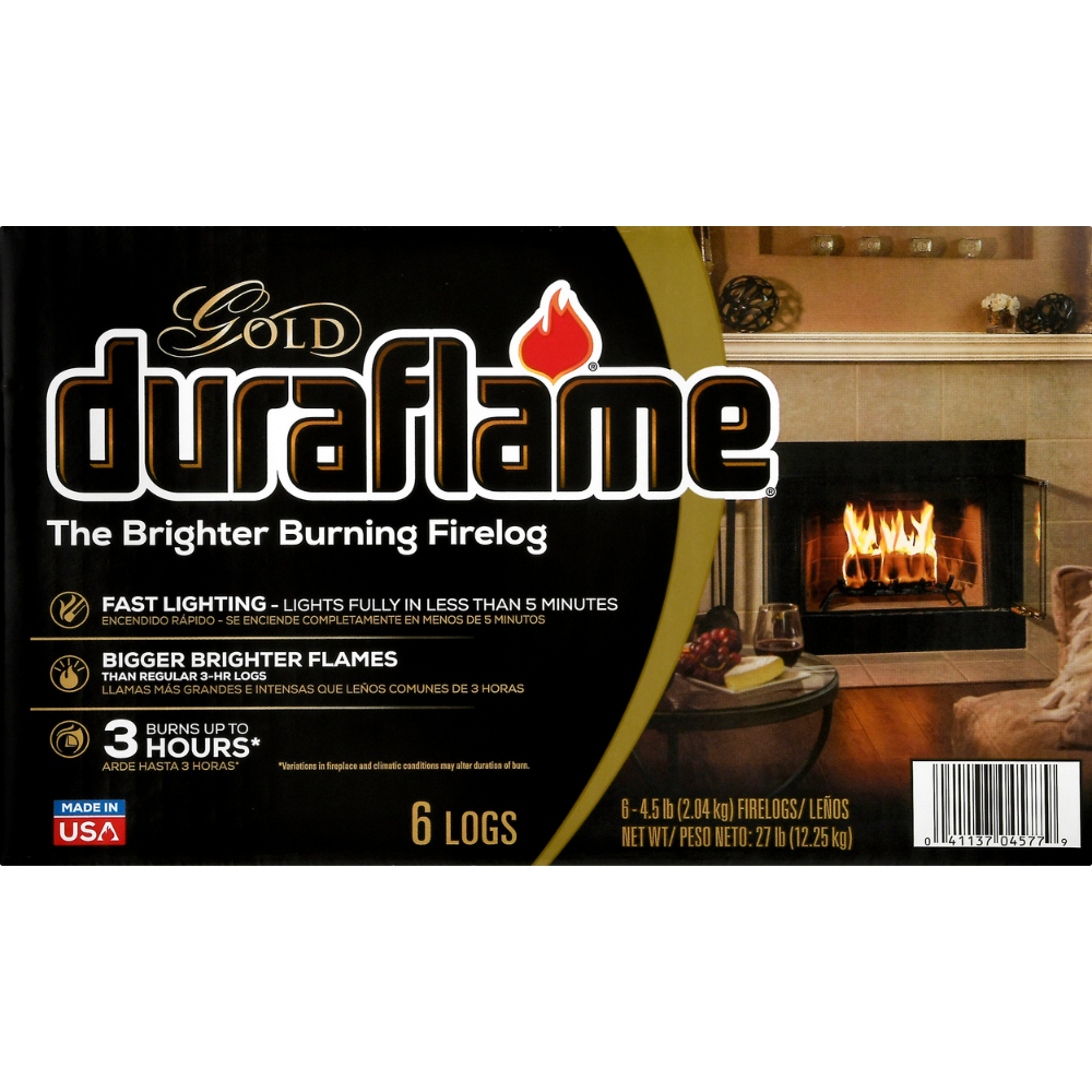 Duraflame Fire Logs 6 Pack - 4.5lb Bright Burning 3 Hour Burn Time Fast Lighting - Fresh Stock Dated December 2025