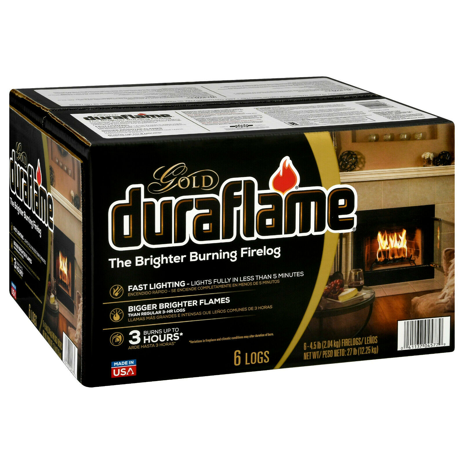Duraflame Gold Ultra Premium 4.5 lb Firelogs 6-Pack Case Burns Up to 3 Hours - Fresh Stock Dated February 2026
