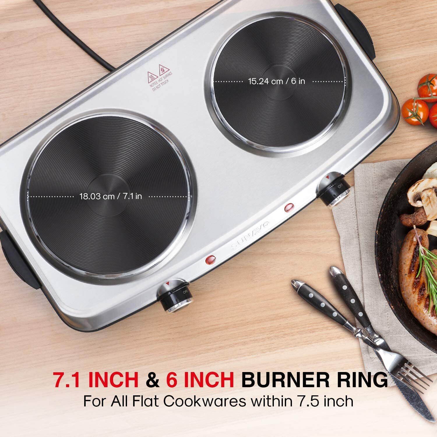 Stainless Steel Hot Plates for Cooking 1800W Electric Double Burner with Handles - Fresh Stock Dated February 2026