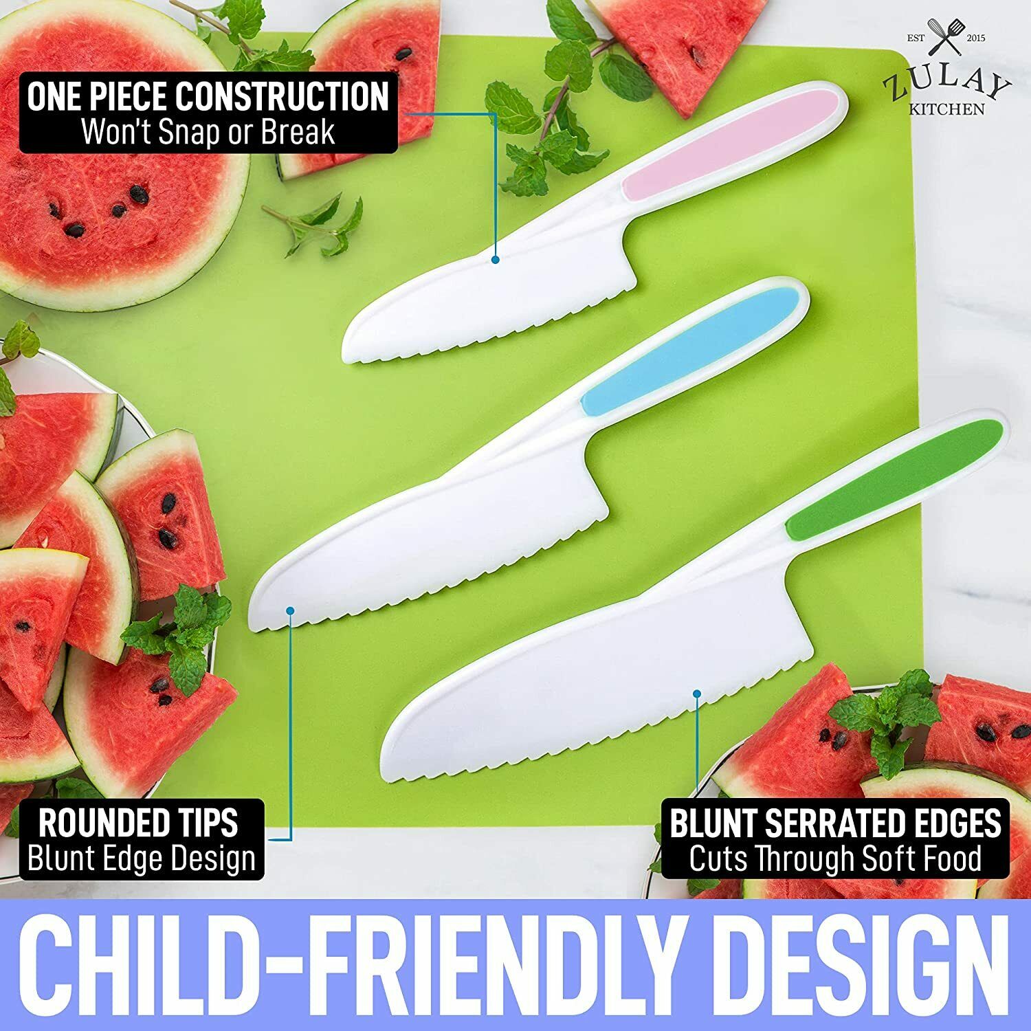 3 Piece Kids Knife Set Safe Fun Cooking Cutting Fruits, Veggies, Sandwiches Cake - Fresh Stock Dated January 2026