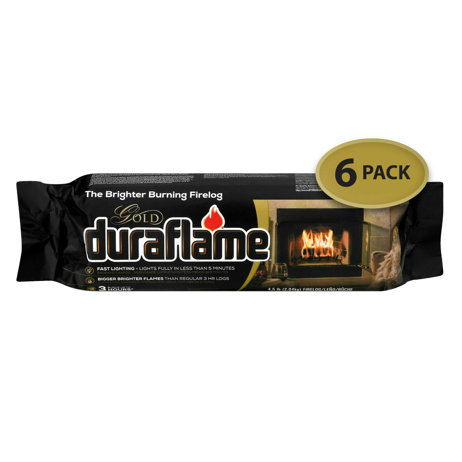 Duraflame Gold Ultra Premium 4.5 lb Firelogs 6-Pack Case Burns Up to 3 Hours - Fresh Stock Dated February 2026