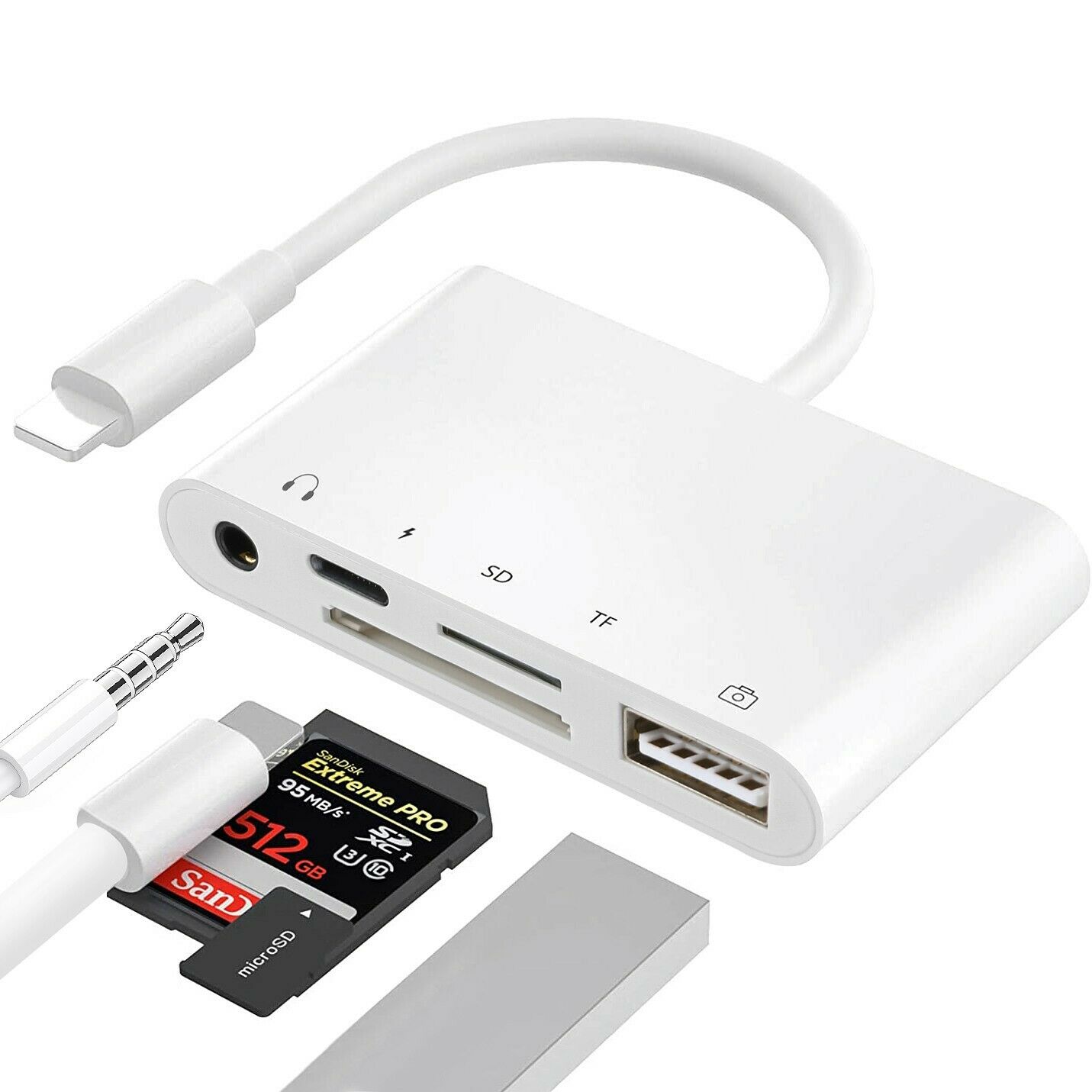 Lighting to Earphones Audio Jack SD TF Card Reader OTG Camera Adapter for iPhone - Fresh Stock Dated February 2026