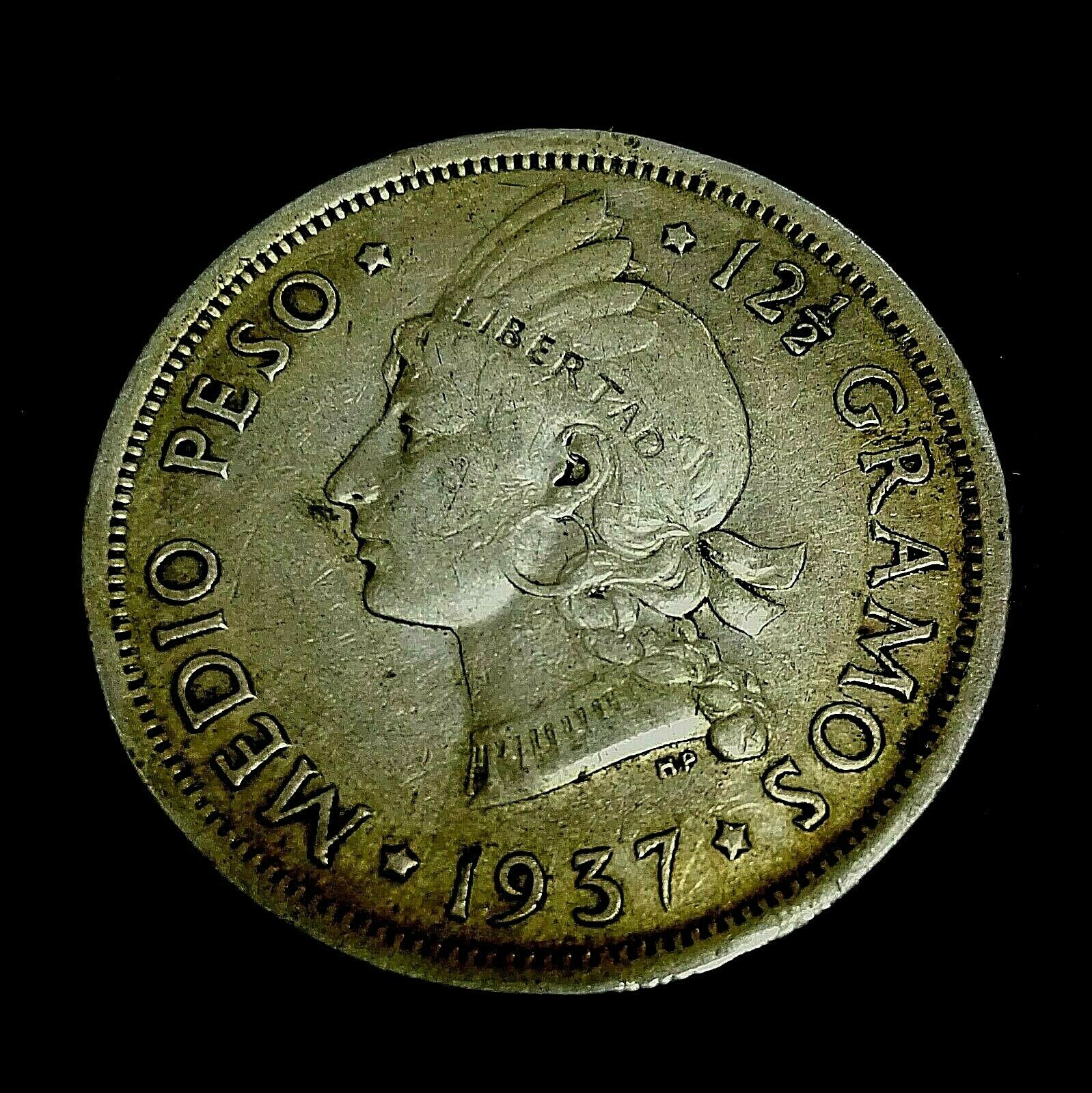 SCARCE, OLDER, 1937 DOMINICAN REPUBLIC 1/2, MEDIO, PESO SILVER COIN! NICE GRADE! - Fresh Stock Dated December 2025