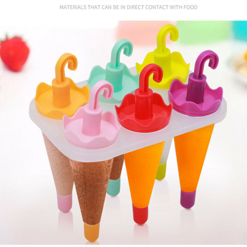 6PCS Umbrella Shape Ice Mold Maker Ice Cream Popsicle Mold Tray Reusable Plastic - Fresh Stock Dated February 2026